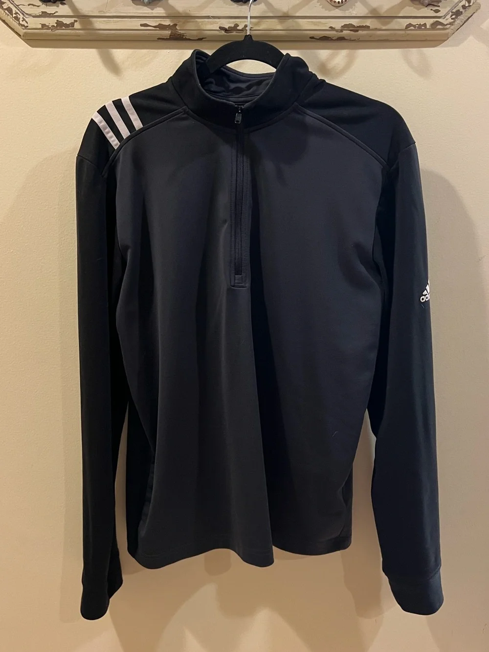 adidas Men’s Black Performance 1/4 Zip Pullover with White Stripes